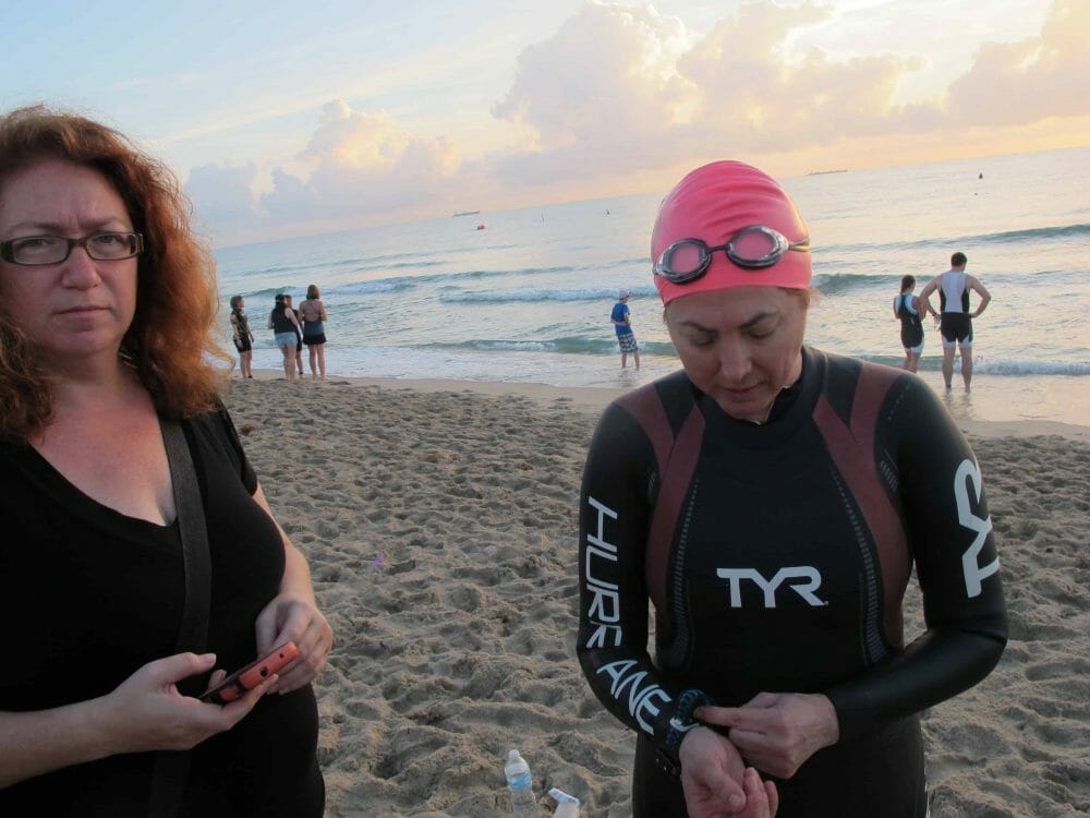 Hilary Topper getting ready to go in the swim start