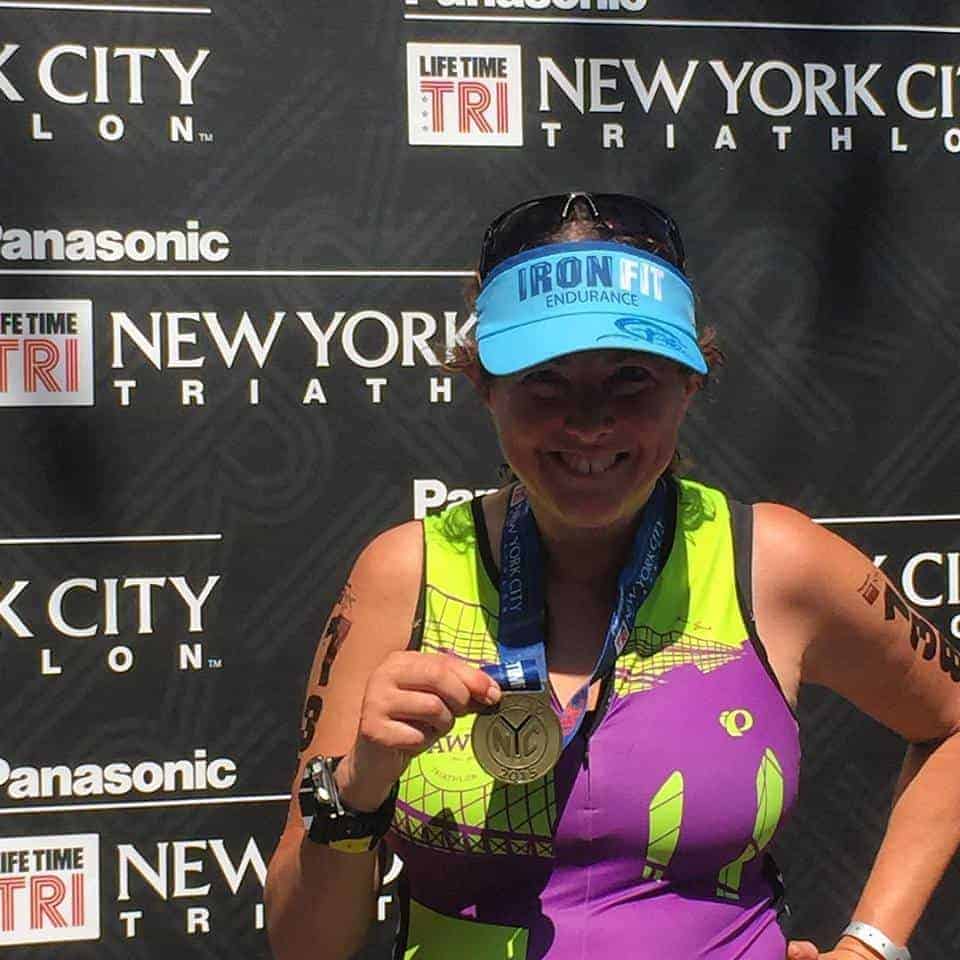 Hilary Topper finishing the NYC Triathlon