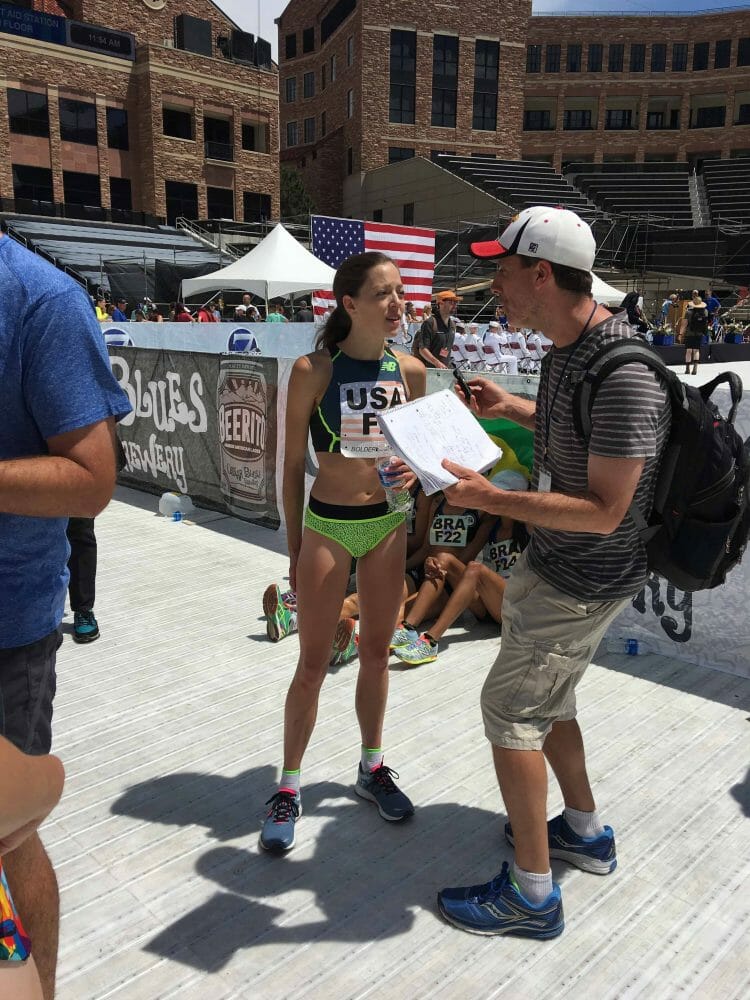 runner interviewed at BolderBoulder race