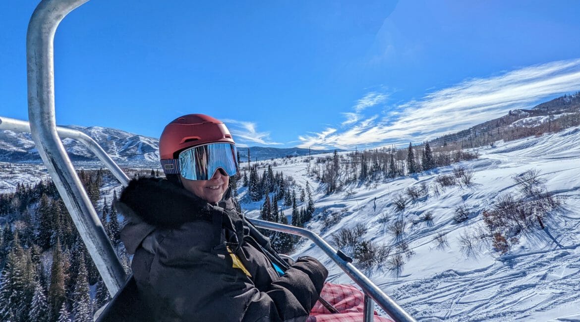 Hilary Topper on chair lift