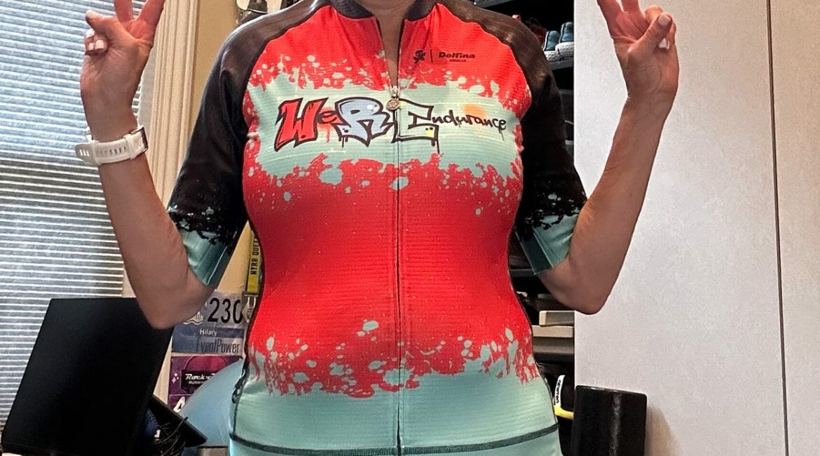 Hilary Topper wearing her WeREndurance Cycling kit