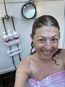 Hilary Topper in the shower using Zealios