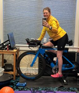 Hilary on bike trainer